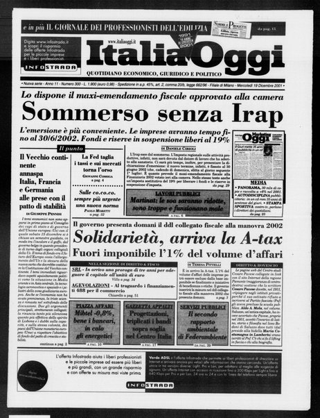 Italia oggi : quotidiano di economia finanza e politica